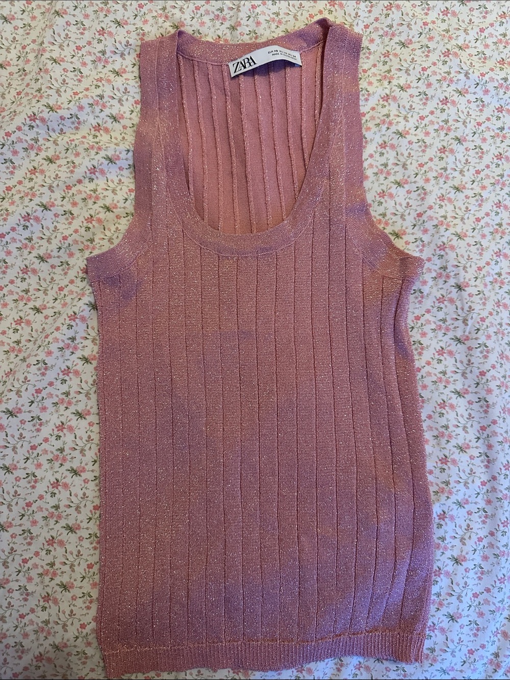 Zara Shimmery Ribbed Pink Tank Top